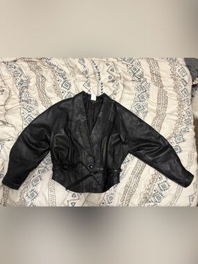 Vintage Vera Pelle Black Leather Bomber Jacket